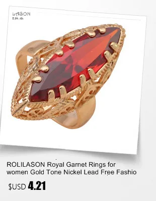 ROLILASON, Королевский гранат, кольца для женщин, золотой тон, никель, свинец, модные ювелирные изделия, огромный красный циркон, Кристальные кольца, США, Sz JR2026