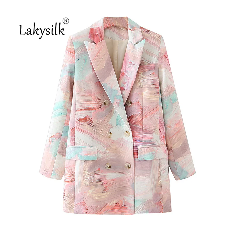 Женский офисный блейзер с винтажным принтом двубортный пиджак отложным