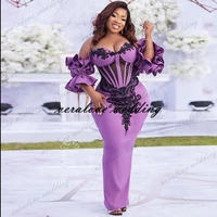 purple satin aso ebi prom dress mermaid off the shoulder african black girl eveing party wear vestidos occasion dress