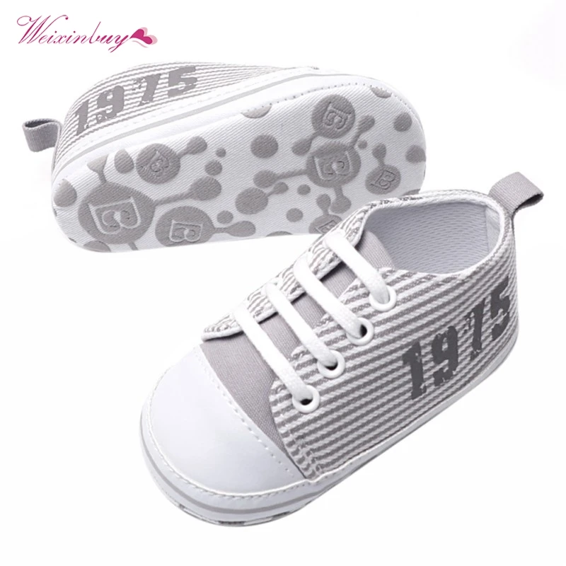 First Walkers Soft Baby Shoes Spring/Autumn Fashion Strip Handmade Canvas Sneakers 0-18M |