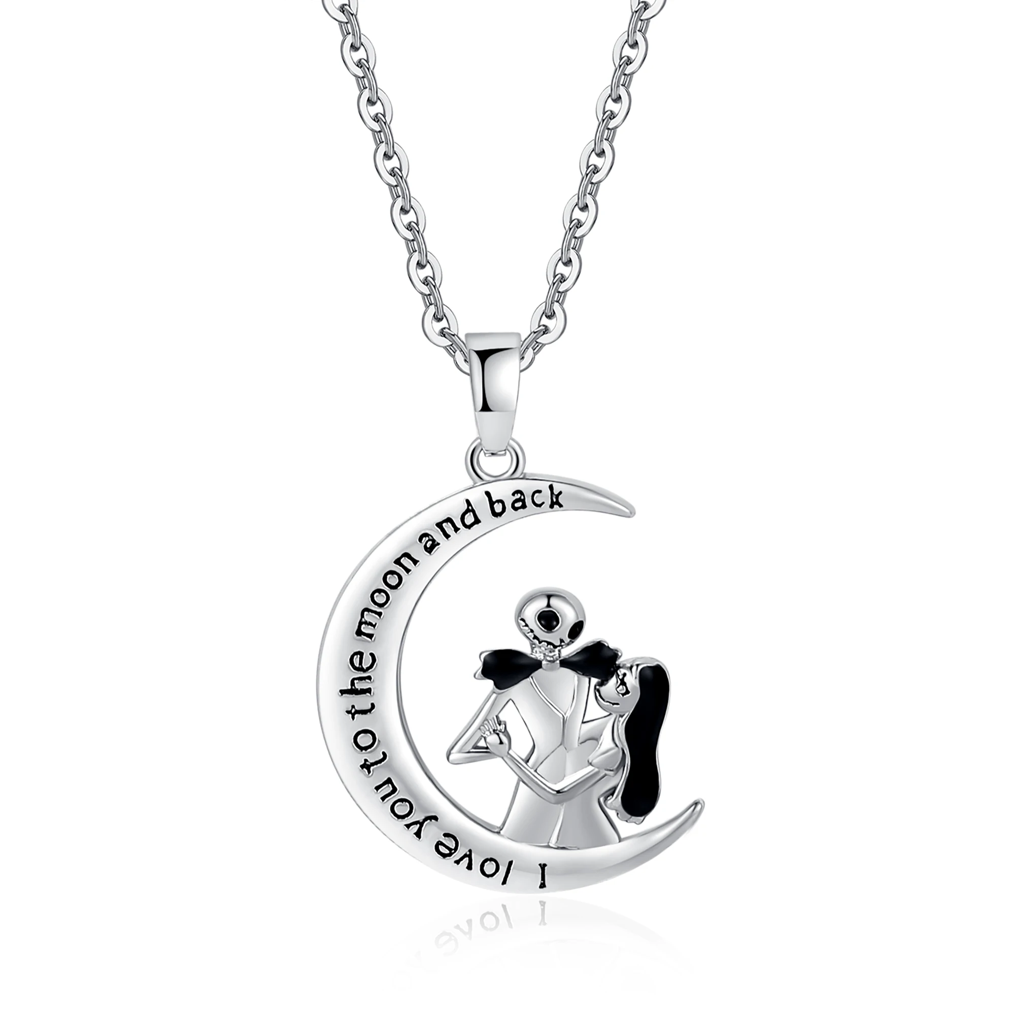 

Horang Nightmare Before Christmas Couple Necklace Women Girls Moon Shape Pendant Lettering Necklace Valentine's Day Jewelry Gift