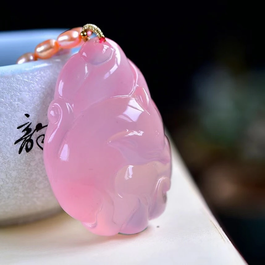 

Natural Pink Rose Quartz Star Light 9 Tails Fox Pendant 46.8*33.3*19.6mm Necklace Women Men Heart Love Jewelry AAAAA