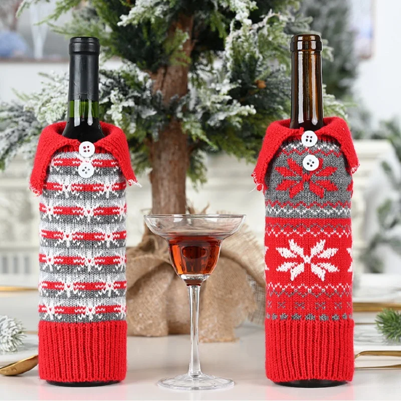 

Christmas Wine Bottle Cover Bottle Knit Skin Merry Christmas Decor Home Natal Noel 2020 Xmas Table Ornaments Gift Happy New Year