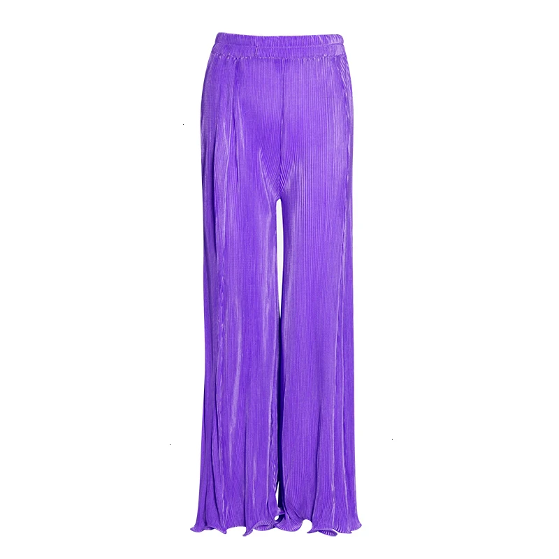 Purple CHICEVER корейские элегантные женские брюки с высокой талией оверсайз свободные уличные длинные широкие брюки женские осенние модные новые - Цвет: Purple