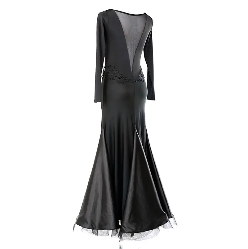 

Black Ballroom Competition Dance Dresses Women High Quality Flamenco Skirt Lady's Elegant Long Sleeve Standard Ballroom Dress