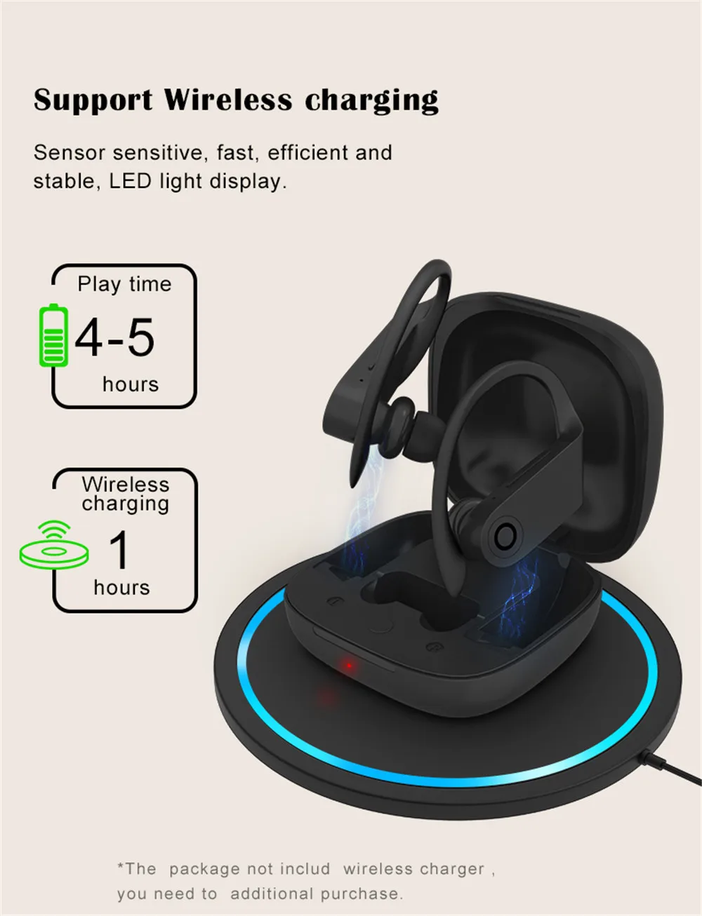 B10 True TWS беспроводные наушники Bluetooth 5,0 спортивные наушники с Ушными крючками водонепроницаемые наушники Беспроводная зарядка стерео гарнитура PK Q62
