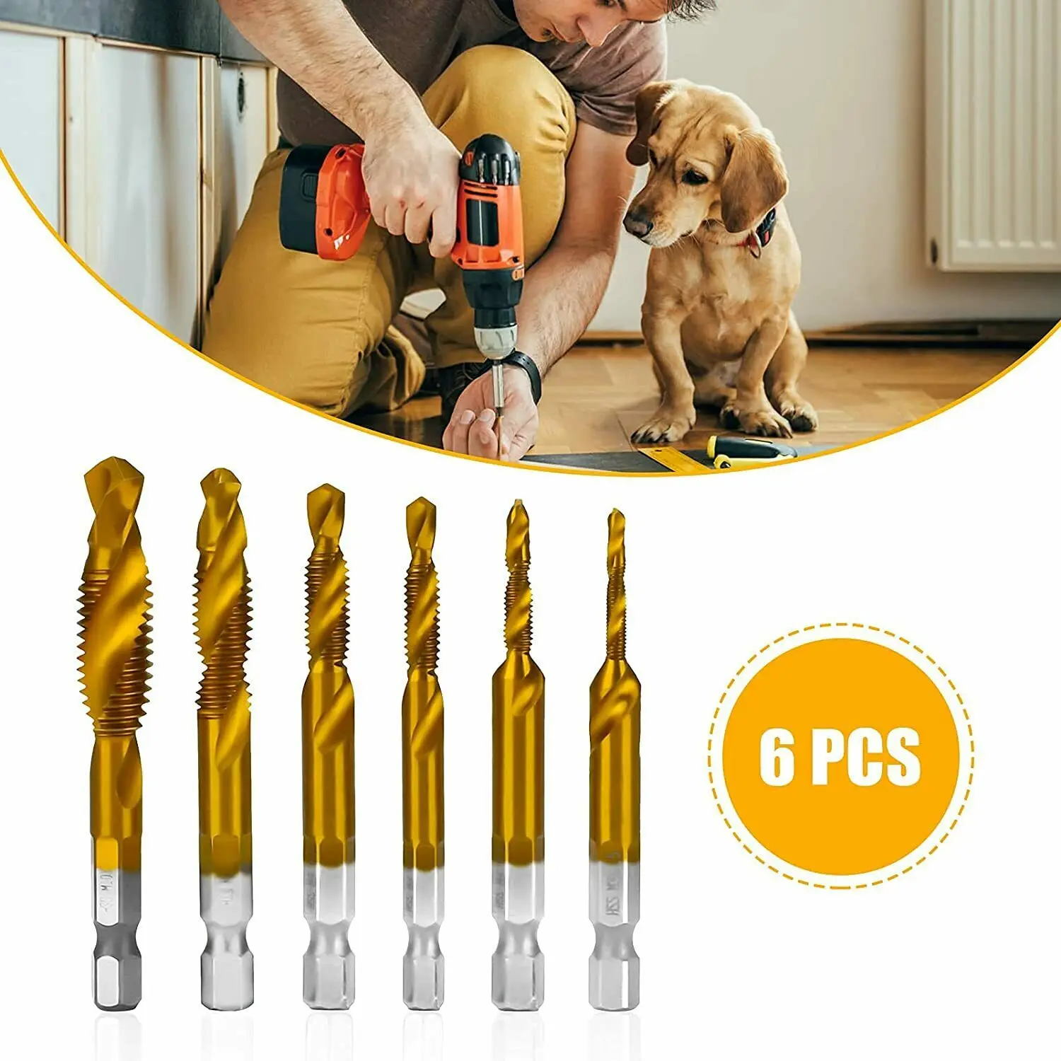 6 шт. М3-М10 комбинированное сверло из быстрорежущей стали с титановым покрытием 1/4