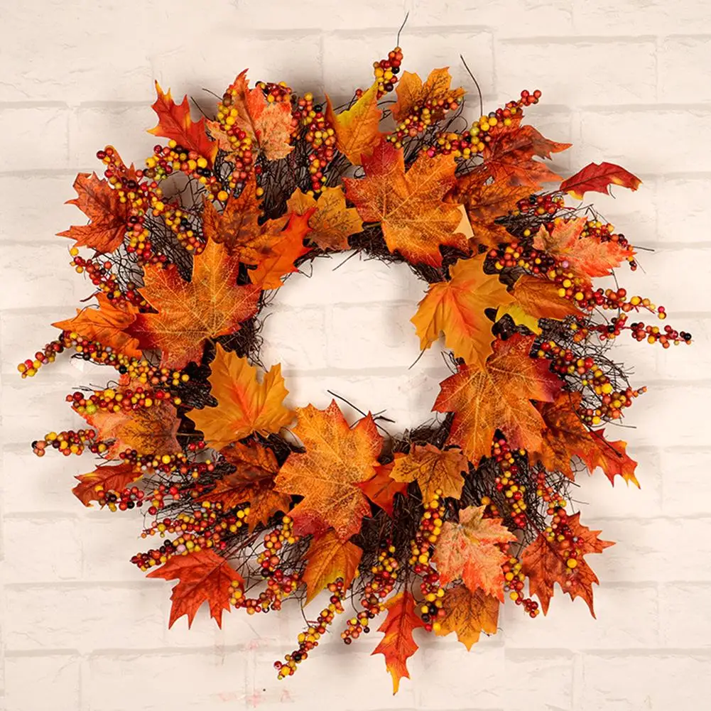 

Wreath Door Autumn Wreath Christmas Thanksgiving Garland Window Restaurant Home Maple Leaf Decoration Ornaments Holiday Pendant
