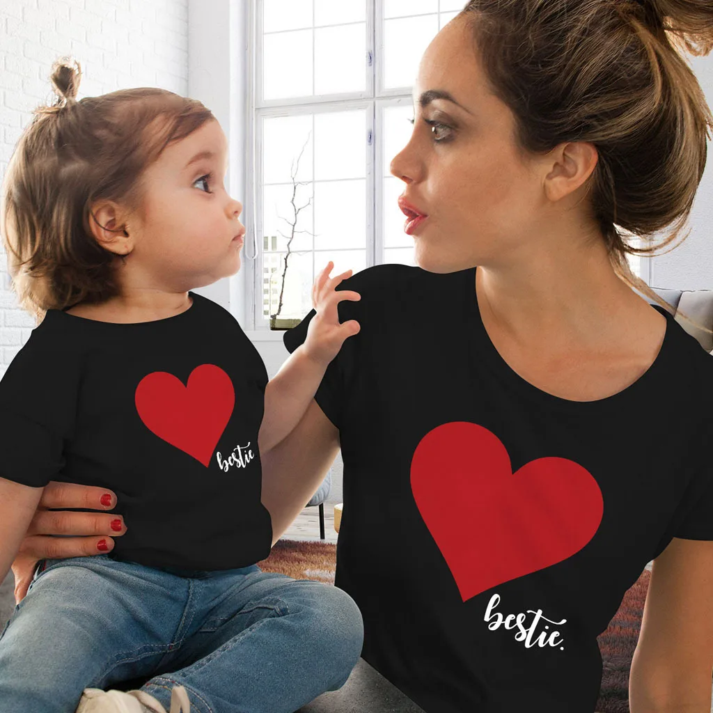 

love print family matching clothes matching outfits 2021 tops mama mom and daughter tee baby boho fashion cotton christmas new