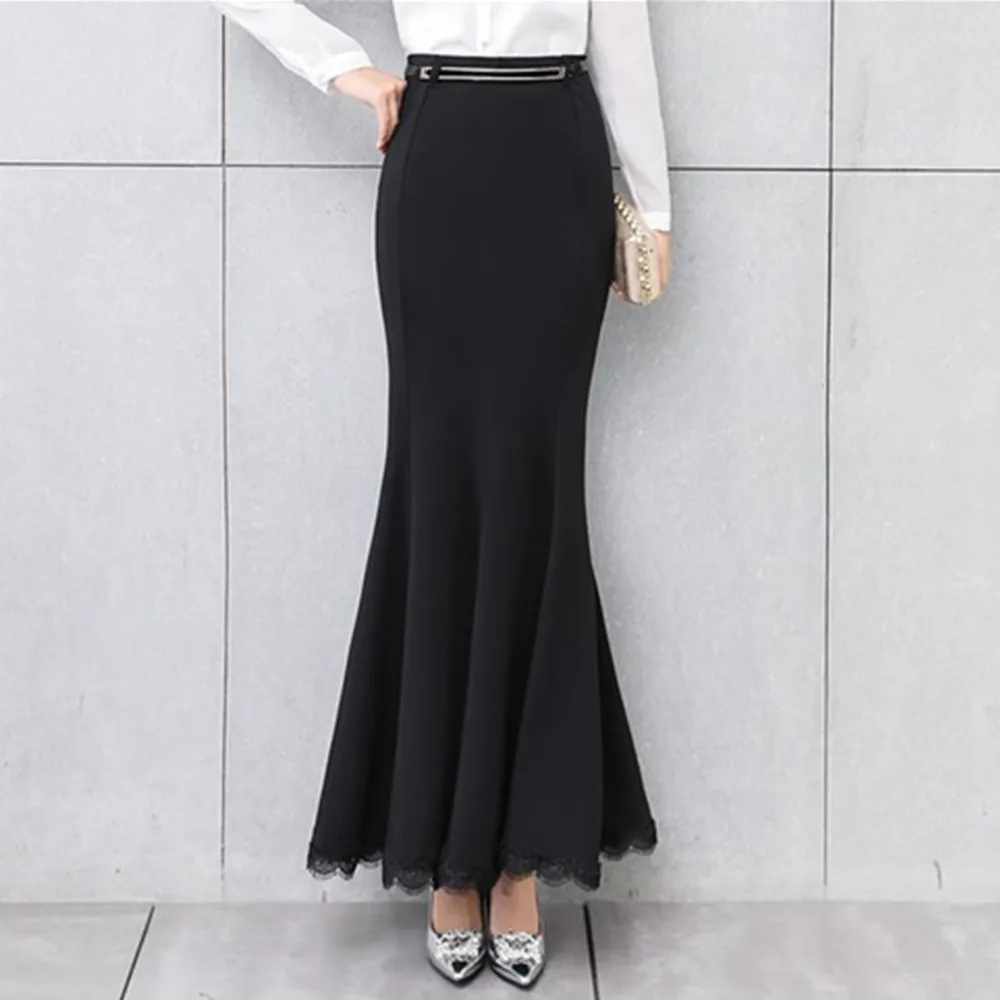 Женские черные длинные юбки-годе винтажные юбки-макси в пол с юбкой-годе