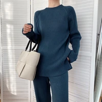 2022 female za 2 pieces sweater set urban women tracksuit korean fashion loose trousers chic pullover sweater knitted pants set