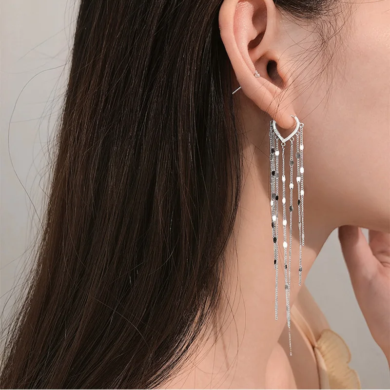 

2021 New Long Tassel Gold Silver Dangle Earrings For Women Wedding Luxury Drop Earing Fashion Jewelry