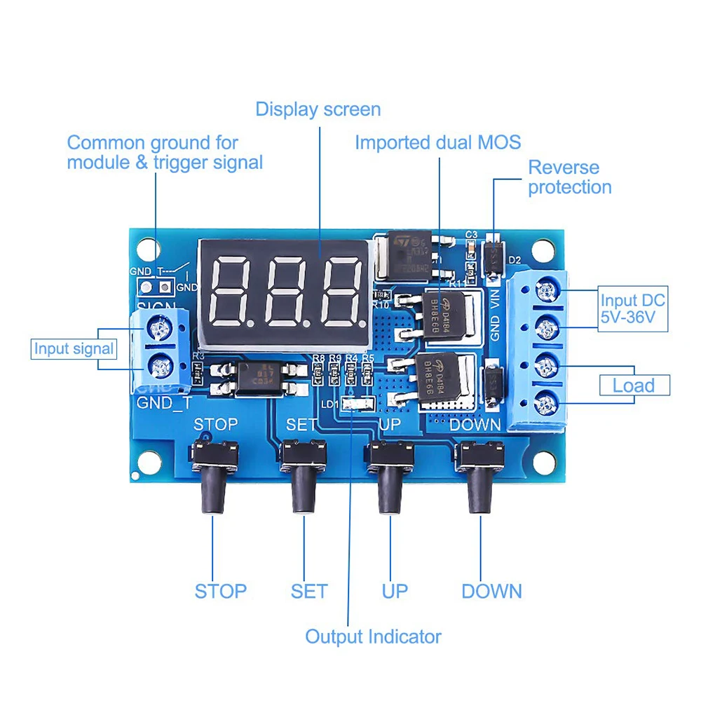 DC 5 V-36 V 12V 24V двойной МОП-светодиодный цифровой реле задержки времени цикл запуска переключатель плат сроки Управление с чехлом