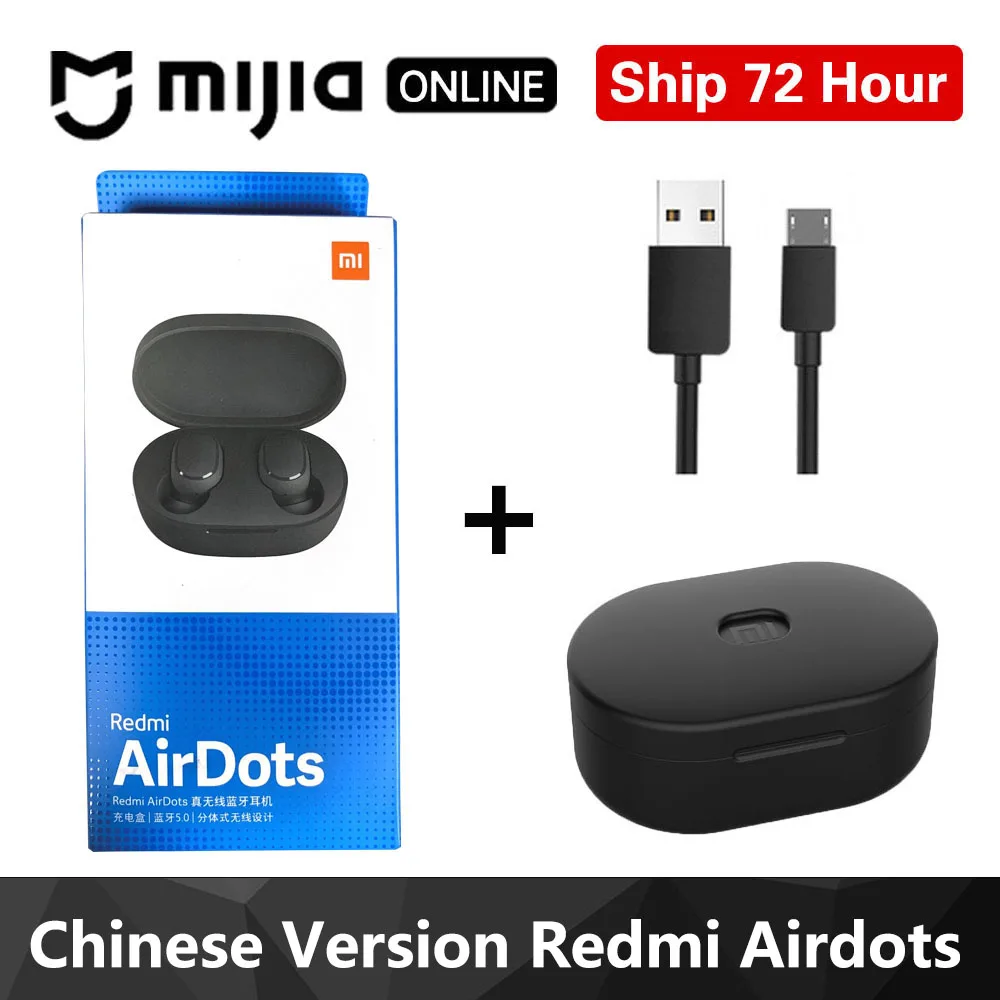 Redmi black case 2 Xiaomi Redmi Airdots TWS Bluetooth наушники стерео басы BT 5,0 Eeadphones с микрофоном Handsfree Наушники управление AI - Цвет: Redmi black case 2