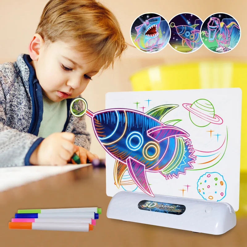 

Флуоресцентная доска для рисования с 3D очками, Волшебная светящаяся книга для письма и граффити, креативная головоломка, подарок на день ре...