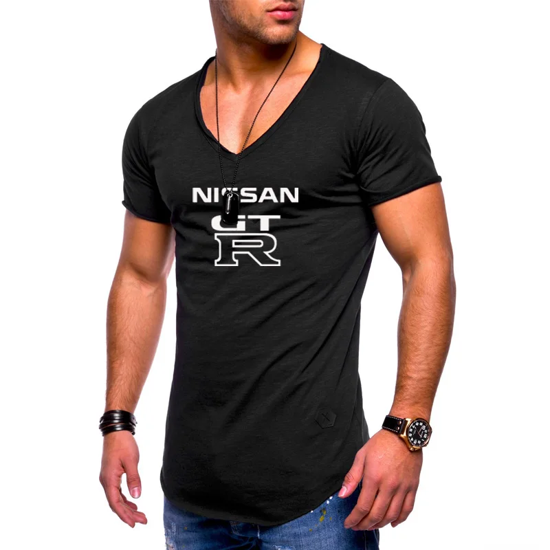 Mens Short Sleeve GTR race motorcycle T-shirt Summer casual male T shirts Cotton V Neck Fashion Harajuku Men Clothes w | Автомобили и