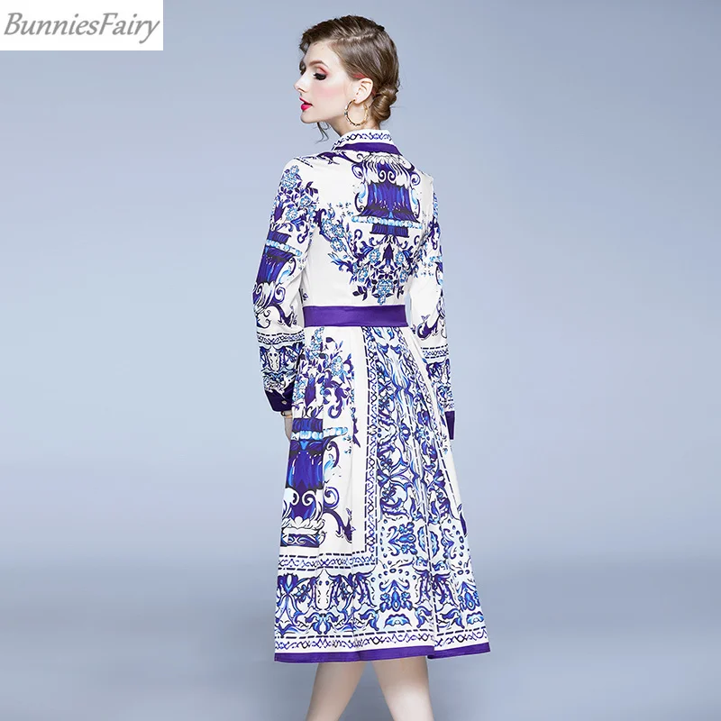BunniesFairy 2019 осенние подиумные платья для женщин Ретро винтажное фарфоровое