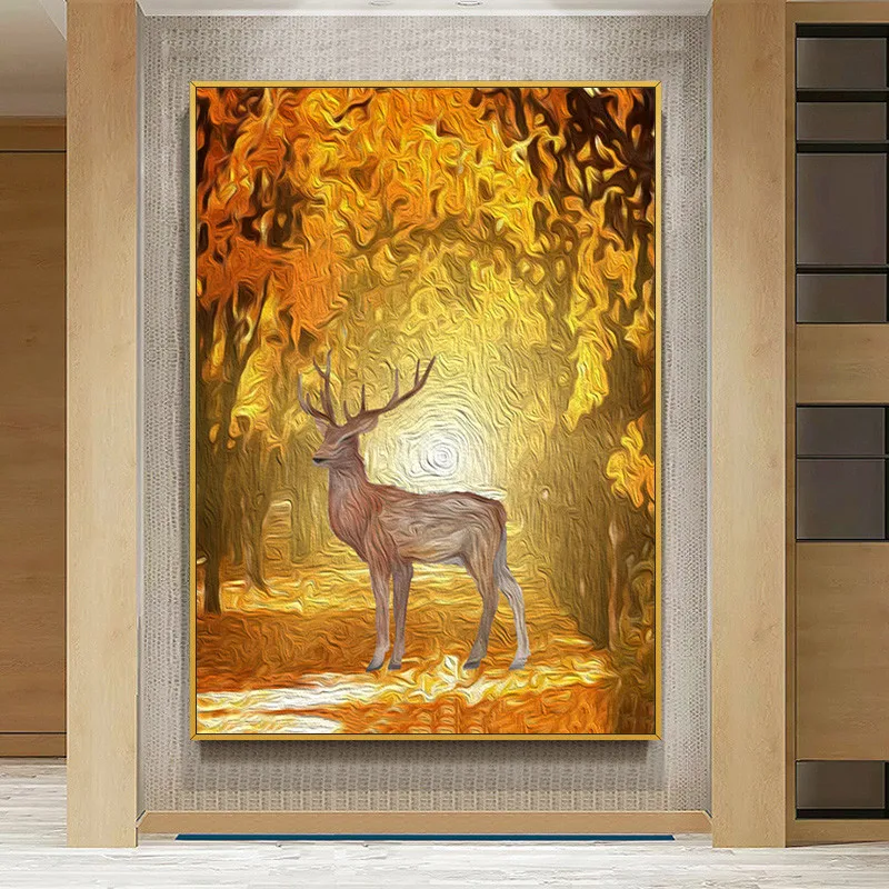

Nordic Abstract Oil Painting Deer Animal Pictures Canvas Prints Wall Art for Living Room Decoration Home Home Decor Cuadros