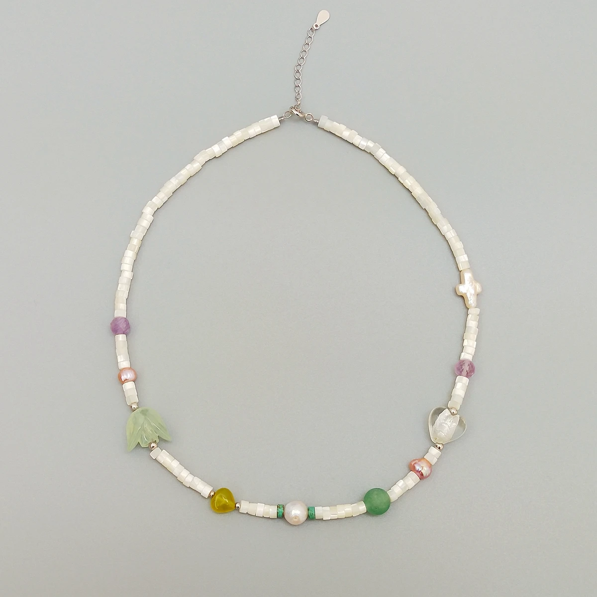 

Lii Ji White Choker Necklace Shell Prehnite Amethyst Glaze Pearl Necklace 925 Sterling Silver Bohemian Women Jewelry Gift