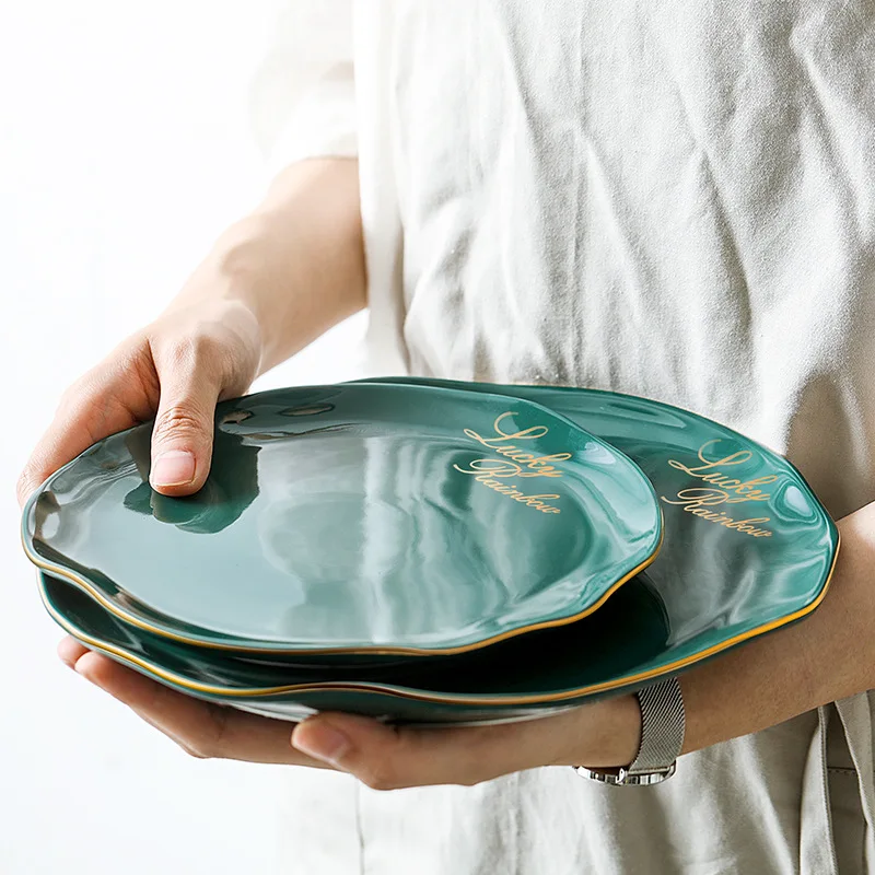 Керамический зеленый комплект столовой посуды в западном стиле миска для риса