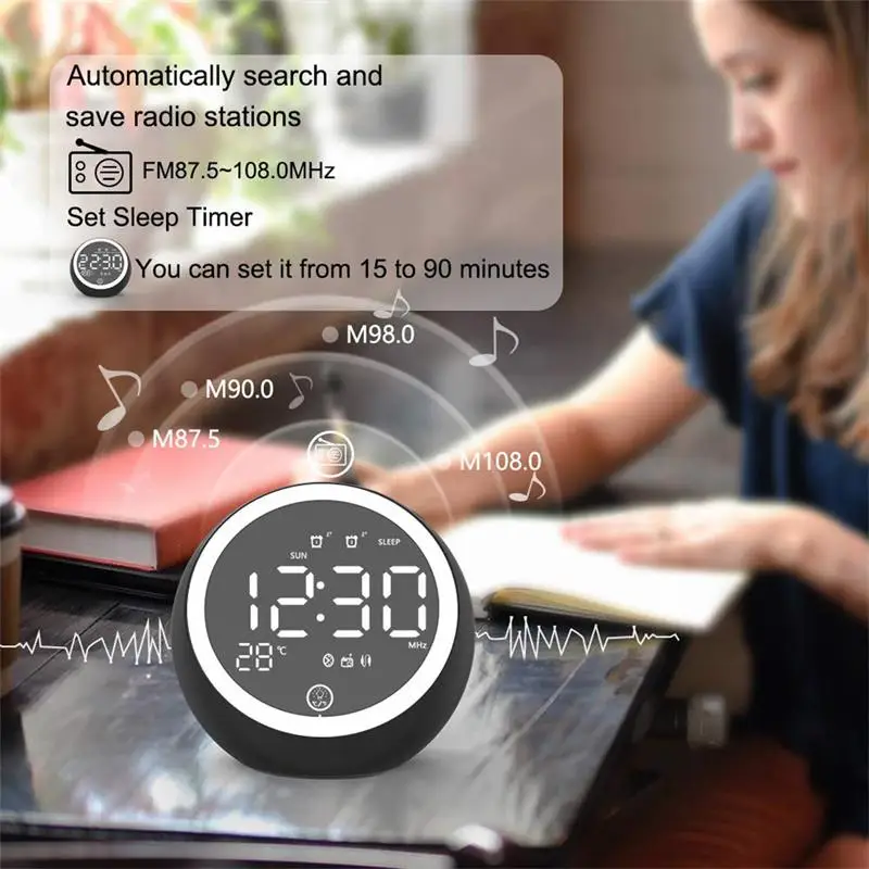 

Alarm Clock LED Digital Mirror Clock Snooze Desk Clock with Bluetooth Speaker LED Digital Display Dimmer For Bedroom