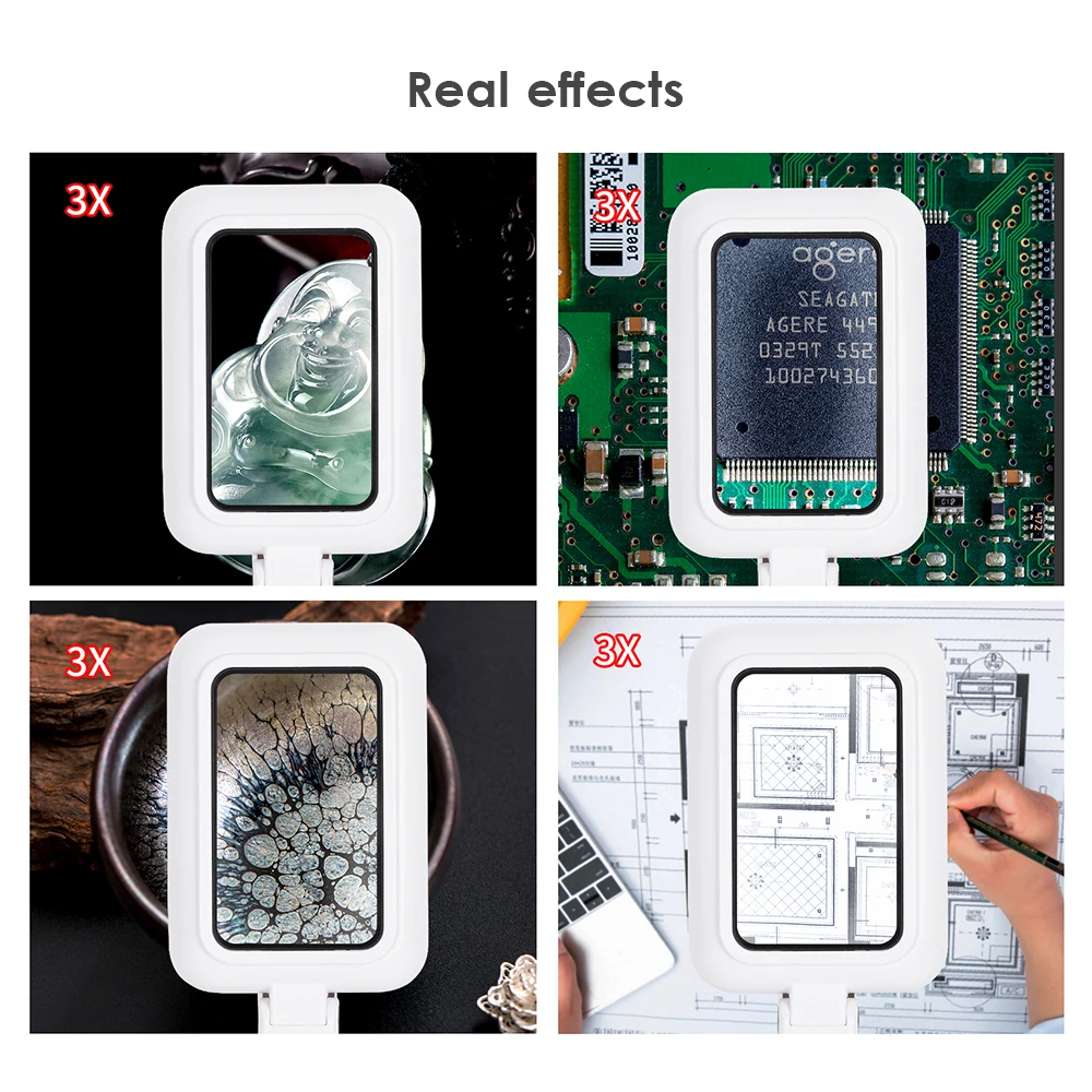 

Magnifier Lighted Magnifying Glass Lens Square Magnifier Foldable Tabletop Freestanding Magnifier with Warm and Cool LED Lights