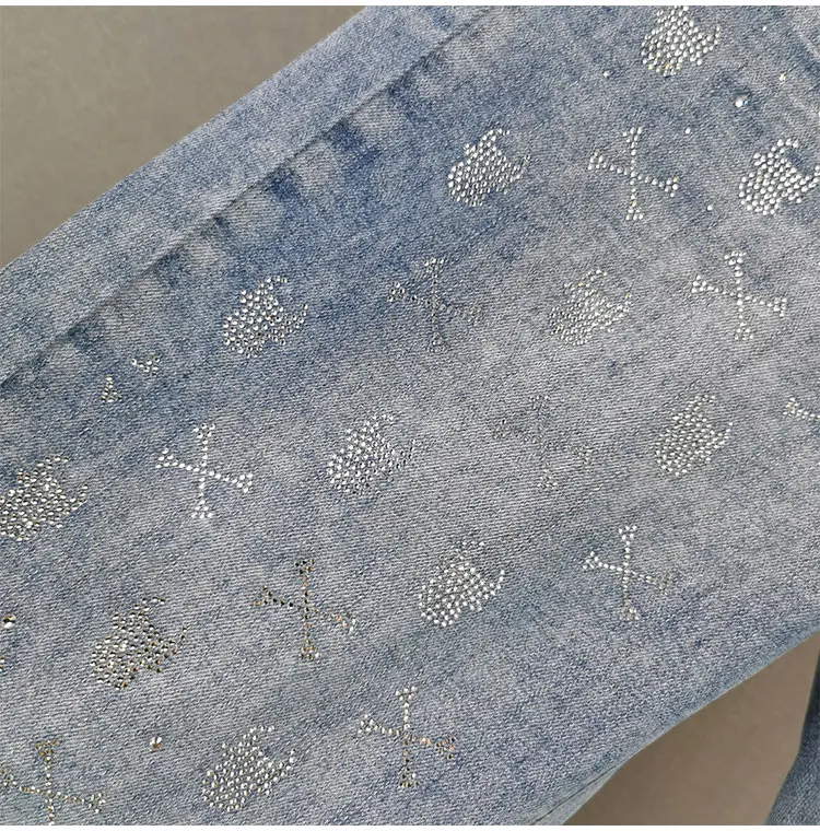 

Rhinestone Denim Jeans for Women 2021 Spring/Summer New High Waist Slimming Loose Cropped Pants Ladies Denim Jeans