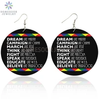 somesoor black dream think fight educated african wooden drop earrings both sides printed power sayings design for women gifts