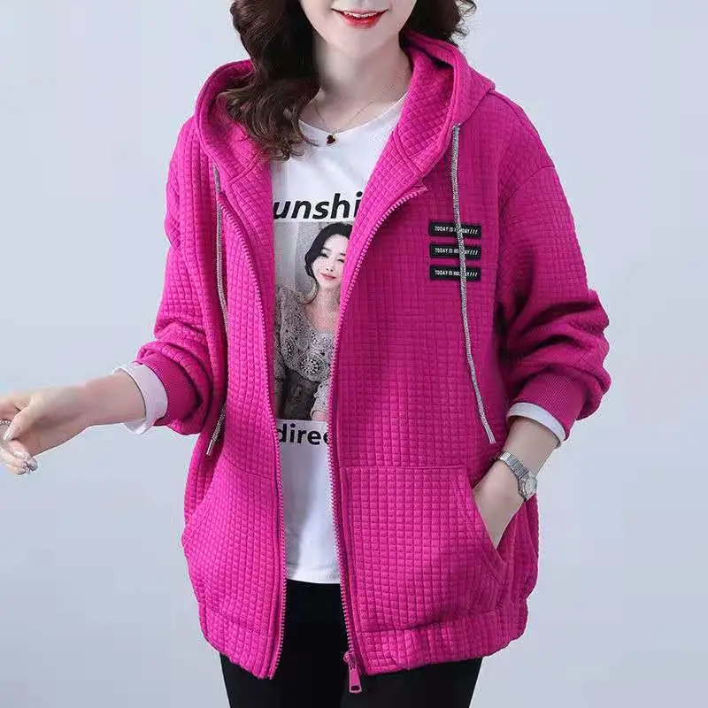 Женская куртка с капюшоном розово-Красная спортивная весна-осень 2022 | одежда