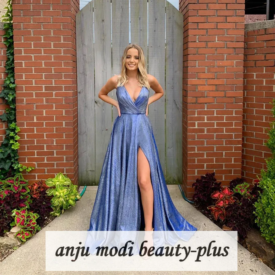 Длинные блестящие Бальные платья с V образным вырезом карманами без рукавов