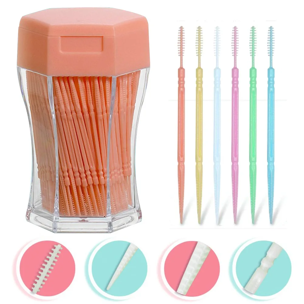 

200pcs/set Soft Plastic Double-head Brushed Toothpick Oral Care 6.2 Cm Hot Sale Interdental Brush Toothbrush for Dentures