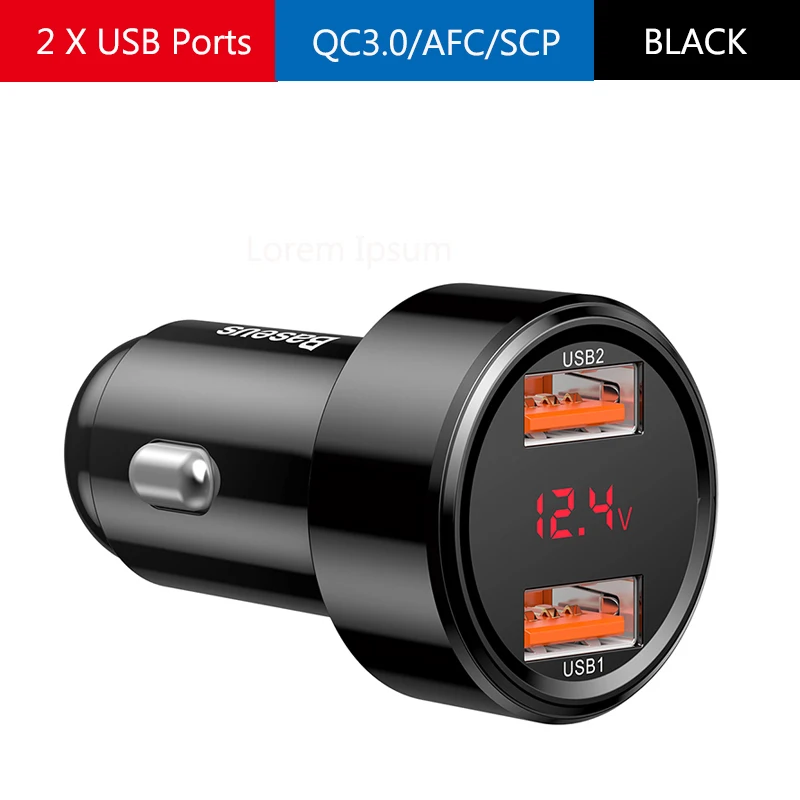 BLACK Dual Usb Baseus автомобильное зарядное устройство с двумя Usb QC 3,0 4,0 Быстрая зарядка 6A зарядное устройство для мобильного телефона Зарядка для автомобиля PD 3,0 прикуриватель - Тип штекера: BLACK Dual Usb