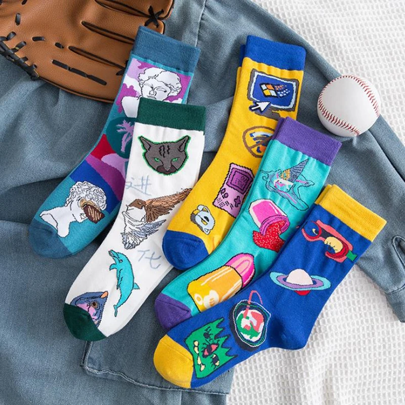 

Spring Autumn Fashion Colorful Socks Women Men Happy Harajuku Graffiti Creative Funny Sox Happy Hip- Hop Skateboard Sock