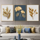 Абстрактный постер с золотыми листьями на холсте, современный настенный художественный принт, декоративная картина в скандинавском стиле, украшение для гостиной и дома
