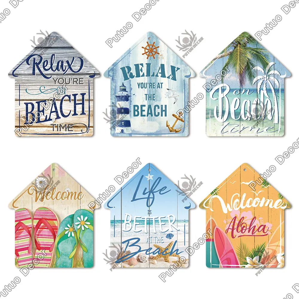 putuo decor beach sign house shaped wooden plaque summer sign sweet wooden hanging plaque for beach house bar surfing wall decor free global shipping