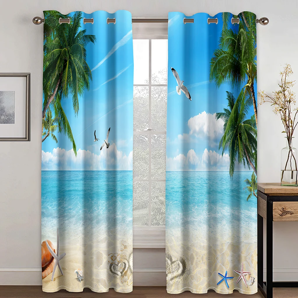 

Summer Tropical Beach Ocean Sentiment Holiday Living Room Bedroom Decoration Kitchen Curtains Free Shipping