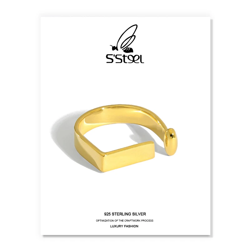 

S'STEEL геометрический кольца 925 пробы серебра для Для женщин дизайнерские минималистичные в готическом стиле Открытое кольцо ювелирное издел...