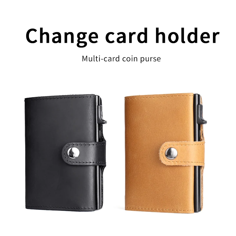ZOBATO Retro Crazy Horse Leather Wallet Automatically Pops Up Radio Frequency Identification Anti-blocking Male Card Holder