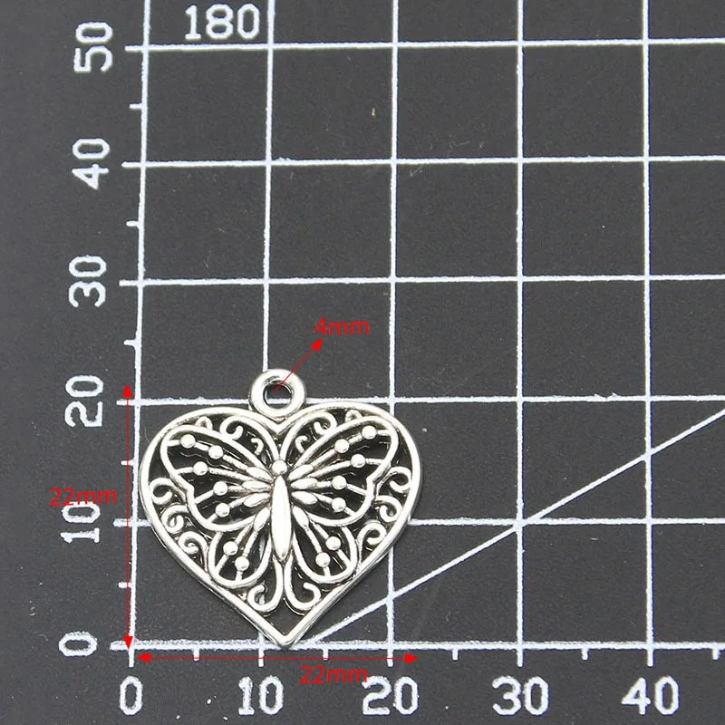 

20Pcs 22*22mm Hollow Charm Heart Shaped Pendant Animal Butterfly Metal Alloy DIY Jewelry Bracelet Accessories