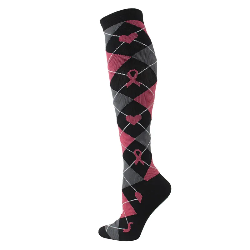 

New Colorful Mild Compression Socks Aids Logo Fashion Trend ribbon In Tube Sock Happy Funny Nursing Compression Socks Pink Socks