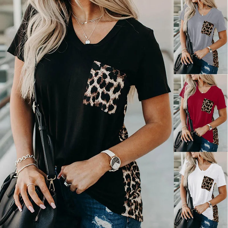 

Oversized T-shirt Short-sleeved T-shirt Women 2021 Summer New Loose Leopard Stitching Knitted Ladies Top Woman T Shirts