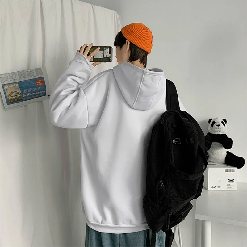 

With Hat Hoodies Men Printed Plus-velvet Thick Autumn-winter Hong-kong Style Fashion Leisure All-match Pullovers Students Warm