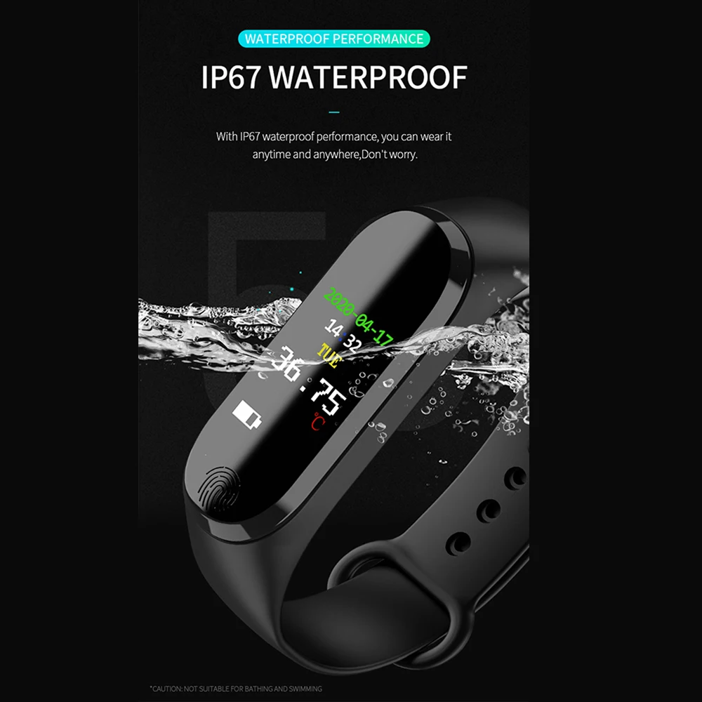 

Smart Wristband Black Temperature Testing Fitness Tracker Colorful Screen Sports Wristband Waterproof Smart Watch For Adult