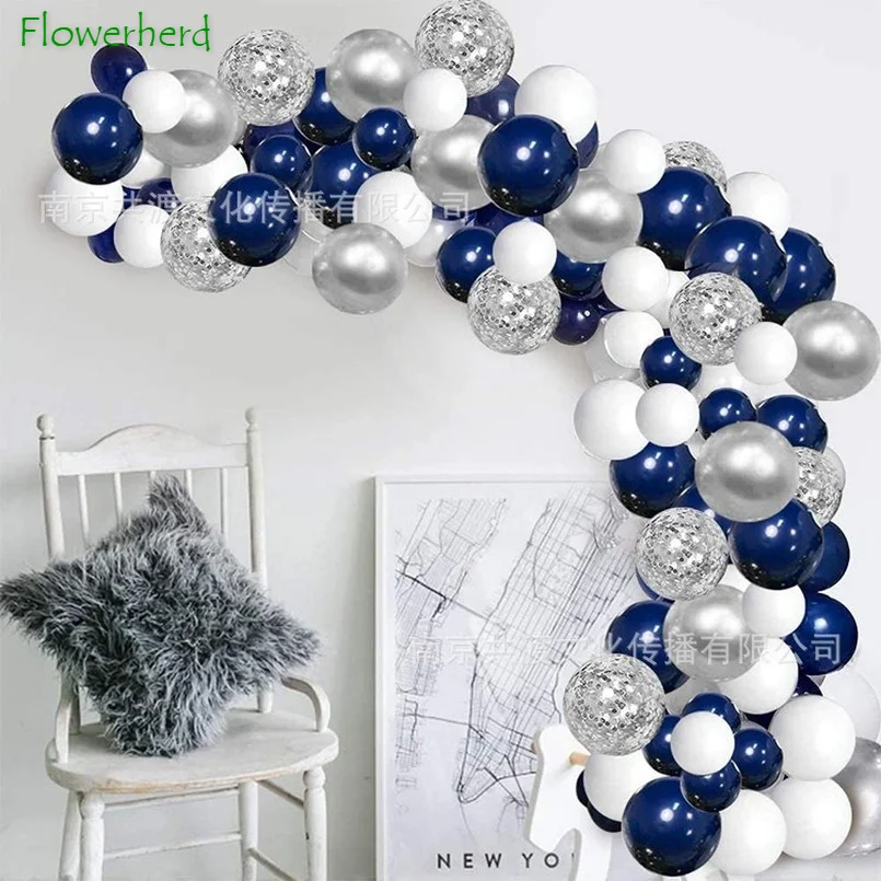 Silver Blue Balloon Garland Kit 120 Navy and Confetti White Arches | Дом и сад