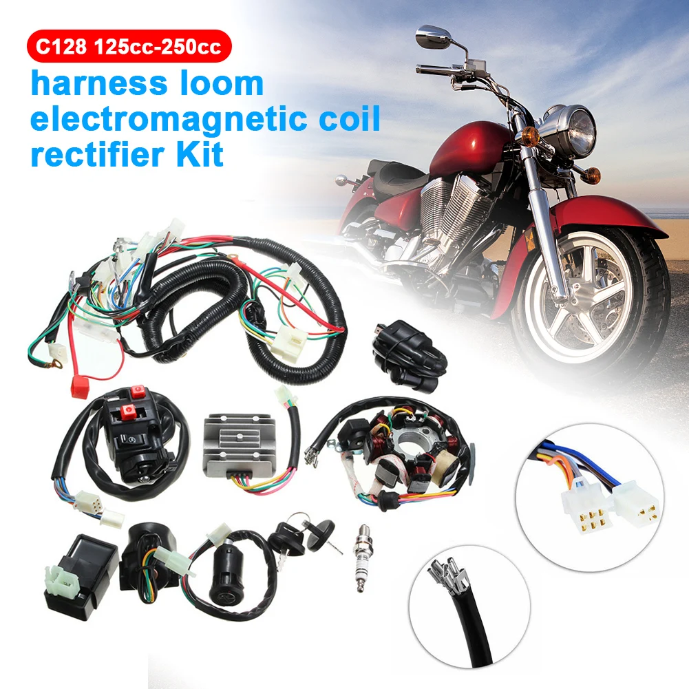 

Buggy Wiring Harness Assembly CDI Stator Kit 4 Stroke Ignition Coil Dirt Bike Loom ATV Quad Electric For 150CC 200CC 250CC