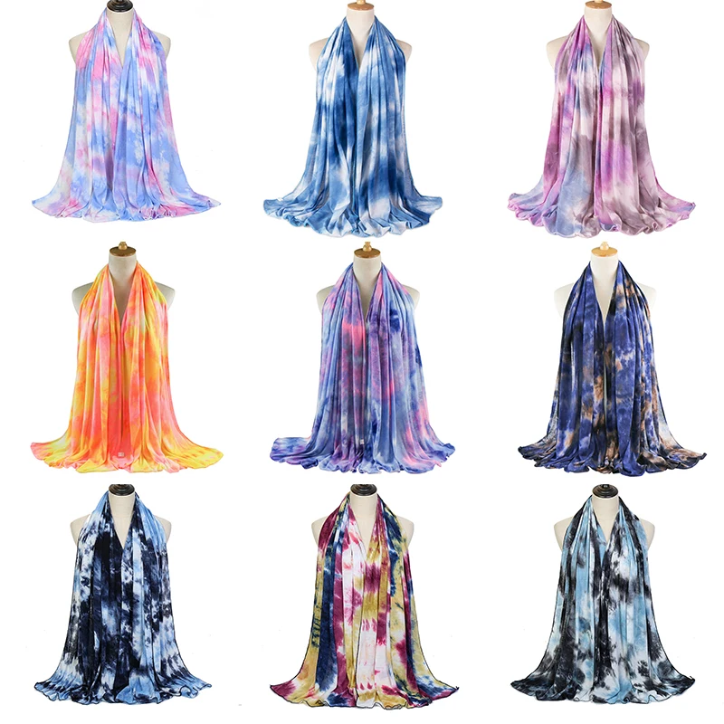 

Fashion Tie-dye Modal Jersey Hijab Long Scarf Muslim Shawl Soft Turban Color Head Wraps For Women Islamic Headscarf 180x85cm