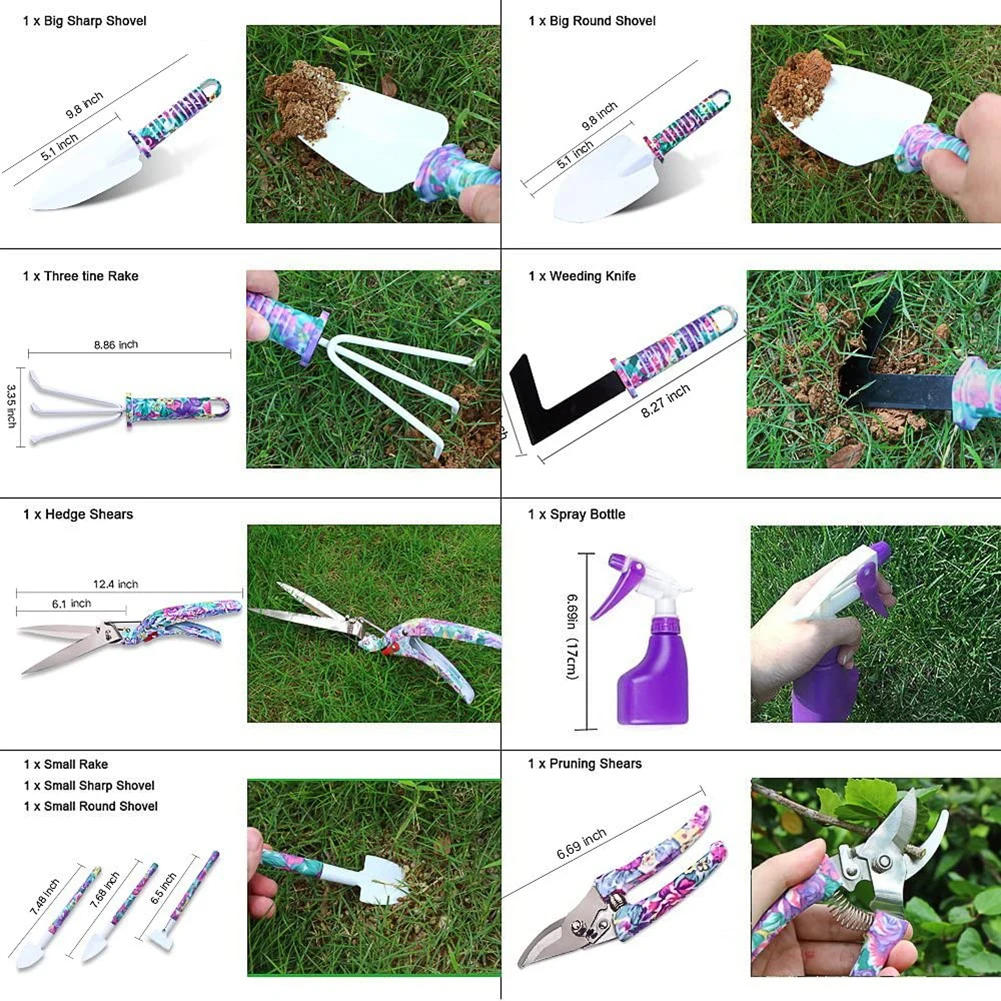10PCS Garden Tools Set Gardening Trowel Rake Weeder Pruner Shears Sprayer Hand Gadgets Gifts | Дом и сад