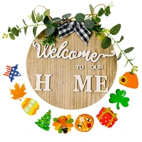 with interchangeable wall hanging yard decoration front door sign round ornament decorations wooden welcome home