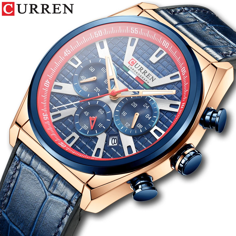 

CURREN Men Quartz Wristwatches Fashion Luxury Chronograph Watches with Leather Casual Sport Clock for Male Orologio uomo