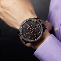 mens fashion quartz watches unique large dial design men wristwatch business casual sport male gmt dual time watch